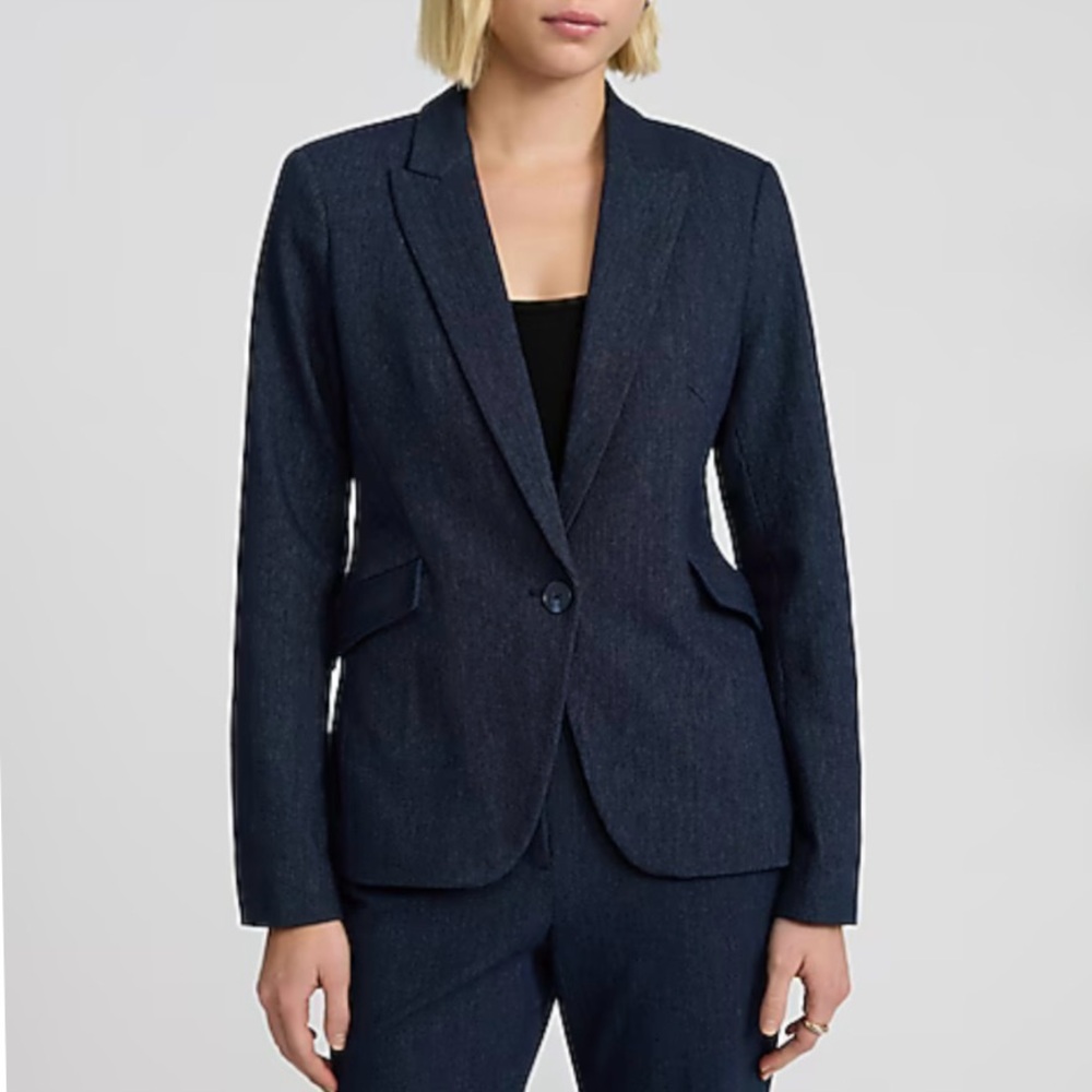 Express Editor Collection Blazer, Denim Like Fabric, Soft, Stretch Twill, - Picture 2 of 15